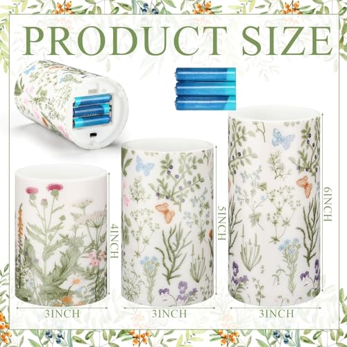 Image of Baquler Wildflowers Floral Glass Flameless Candles with Remote Timer Battery Operated LED Flickering Pillar Spring Summer Butterfly Dinner Holiday Decor