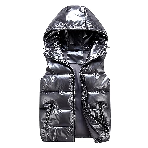 HGps8w Women's Metallic Luster Shiny Puffer Vest, Sleeveless