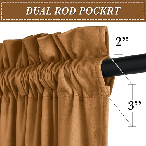 Image of RYB HOME Velvet Blackout Curtains 80 inches for Doorway French Door | Sunlight & UV Heat Blocking, Luxurious, Rod Pocket Drapes, Living Room Laundry Room, Bronze, W52 x L80, 2 Panels