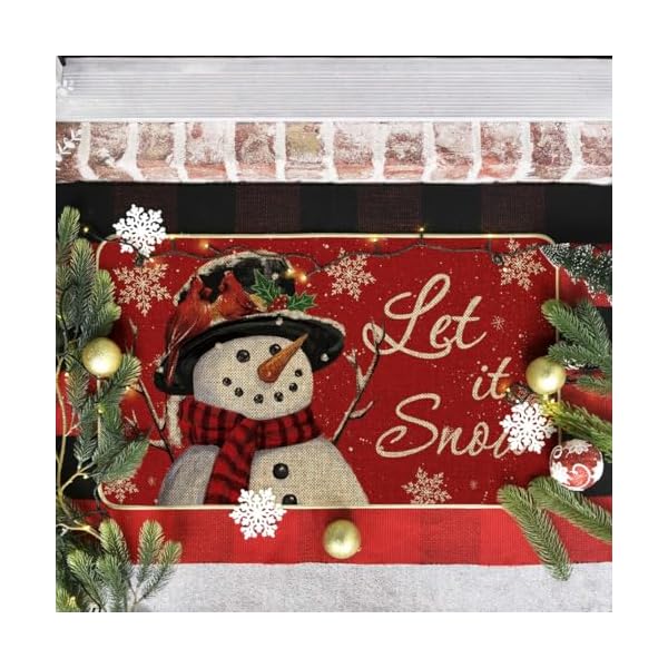   Artoid-Mode-Snowman-Let-it-Snow-Christmas-Doormat-Snowflakes-Winter-Decor-Low-Profile-Floor-Rug-Switch-Mat-for-Home-Indoor-Outdoor-17x29-Inch