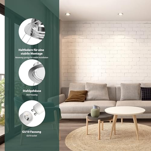ledscom.de Ceiling mounting Frame Fere Mounting Frame matt Chrome (LED/Halogen/GU10/MR16/PAR16/50mm) incl. GU10 Socket - Image 2