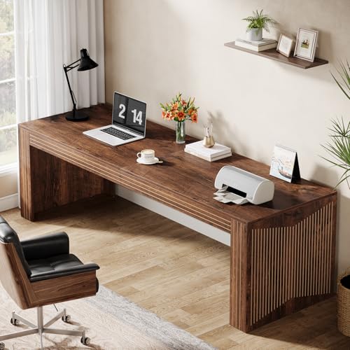 Image of Tribesigns 79-Inch Extra Long Desk, Two Person Double Desk for Home Office, Wooden Long Computer Desk Writing Table for Office, Coffee Brown
