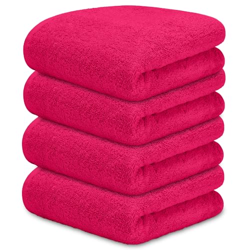 DECASATEXTIL Lot de 4 Serviettes de Toilette 50x100 cm | 100% Coton Absorbant 450 GSM | Séchage Rapide | Serviettes de Bain Douces | Couleur : Fuchsia