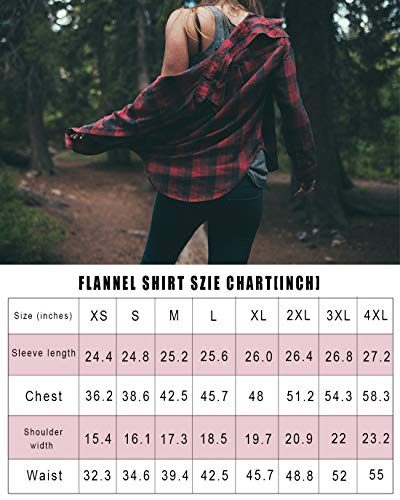 Flannel Shirt Womens Plaid Long Sleeve Regular Fit Button Down Casual Cotton Red #TOP5