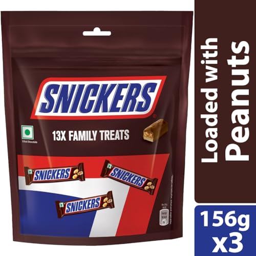 Image of Snickers Family Treats Peanut Filled Chocolate Pouch, 3 X 168 G, 504 Gram, 504 Gram