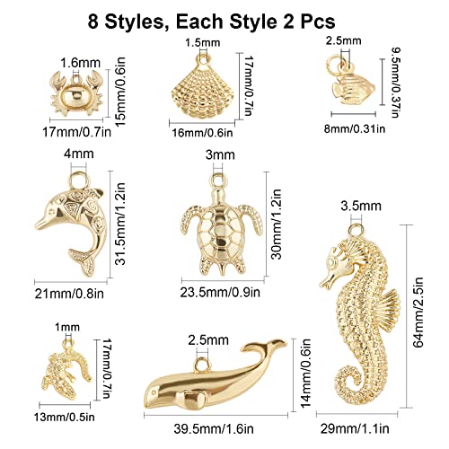 SUNNYCLUE 1 Box 16Pcs 8 Styles Real 14K Gold Plated Charms Gold Sea Theme Animal Charms Tortoise Starfish Seahorse Pendants Bulk for Earring Necklace Bracelet Jewelry Making Supplies - Image 2