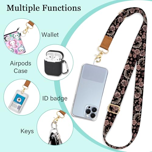 Image of Piefly Cell Phone Lanyard Crossbody Wrist Strap Adjustable for Women Goth | Travel Daily Cruise, Around the Neck, Hands-free, Universal, Fit Keys ID badge, Accessories, Compatible with Most Smartphones