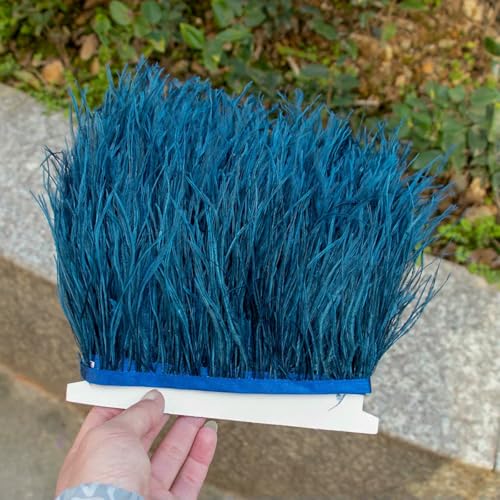 Flecos de plumas de avestruz de 1 metro para coser, plumas largas y esponjosas, para decoración de vestidos y fiestas, color azul marino, 15-18 cm