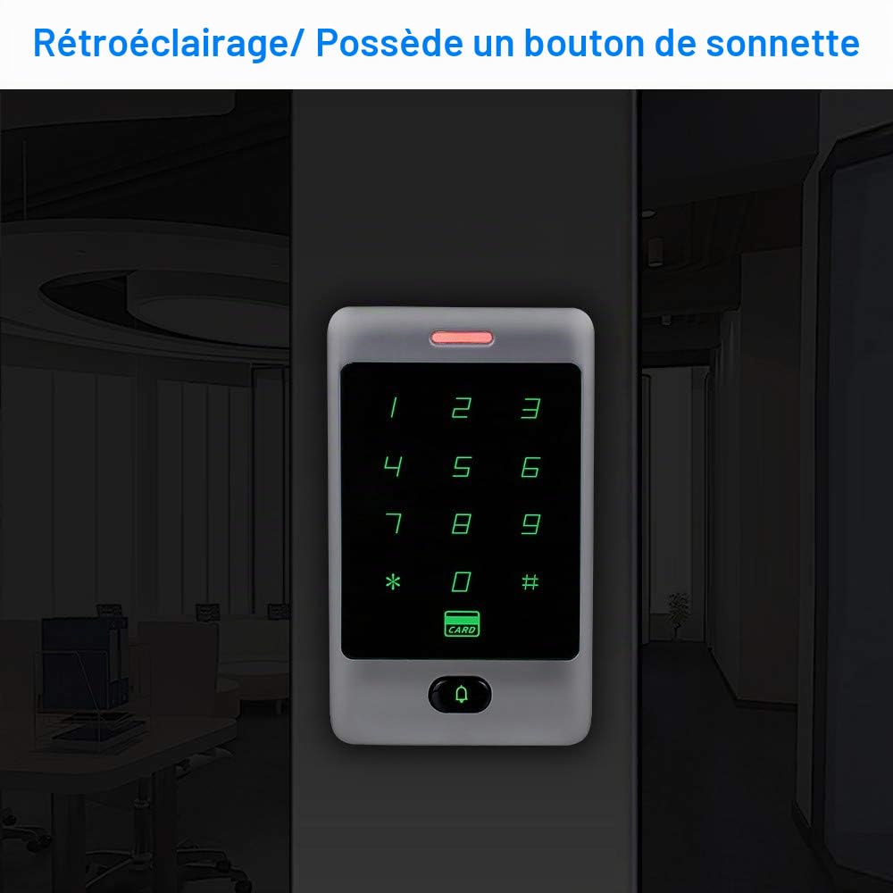 FST Kit Système de Contrôle d'accès de Porte RFID Clavier RFID Tactile en Métal + Serrure de gâche électrique NC + Alimentation de Contrôle d'accès + 15pcs Cartes pour la Maison