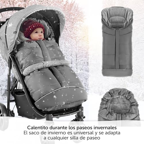 Miniatura 2 de Zamboo Saco Universal Para Bebé En Carro O Capazo Abrigo De Invierno Con Forro Polar Térmico - Compatible Con Arnés De 3 Y 5 Puntos - Reflectores De Seguridad Y Bolsa De Transporte Gris