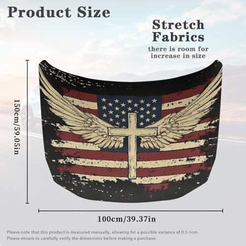Image of Car Hood Cover Protector Waterproof Stretchable Car Hood Wrap Blanket Auto Patriotic Decorations for Compact Sedans SUV Trucks Pickup (American Flag Cross Wings Design)