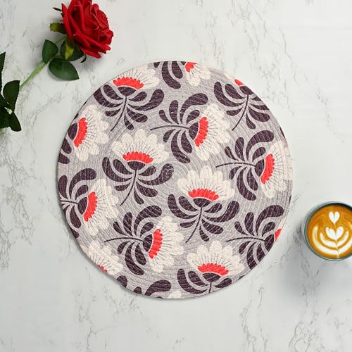 Image of LaVichitra Cotton Table Placemat | Dining Table Mat | Bed Side Table Mat | Cotton Round Shape Placemats | Washable PlaceMat for Shelves & Plant Pots - Pack of 2, Vintage Daisy