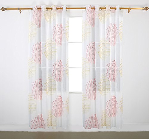 Image of Deconovo Home Decorations Circular Pattern Print Curtains Faux Linen Curtains Grommet Sheer Surtains for Bedroom 52W x 63L Inch Red and Yellow 1 Pair
