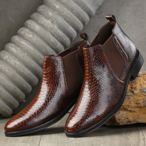 Image of San Frissco Croco Textured Textured Synthetic Upper Cushioned Footbed /Comfortable Fashionable Flexible for Men - (Brown)