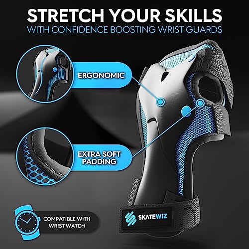 SKATEWIZ Knee Pads for Kids, PROTECT-1, Kids Knee and Elbow Pads for Children, M Blue, Skateboard - Image 3