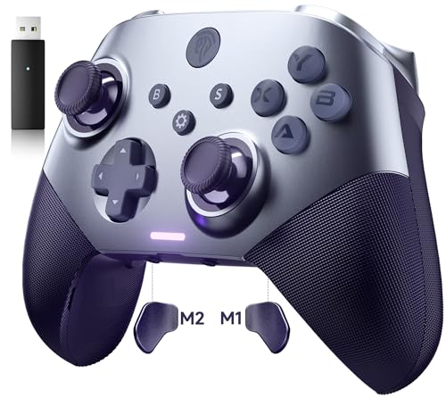 EasySMX Controller für PC, Switch, Handy, kabellos, wiederaufladbar, X10 Controller Switch Pro, kabellos, Bluetooth, PC-Controller 2,4 G, für Android iOS, Android TV Box und Tesla, Violett