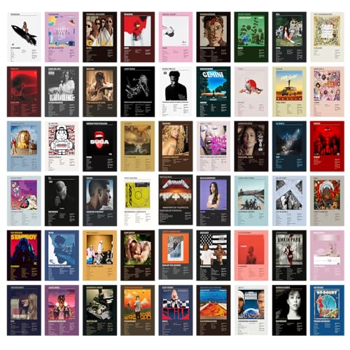 Image of VEENSHI Set of 54 Music Album Cover Posters Bundle - Minimalist Album Art Prints, Music Poster Collection, Album Cover Wall Kit | 300 GSM Thick Posters