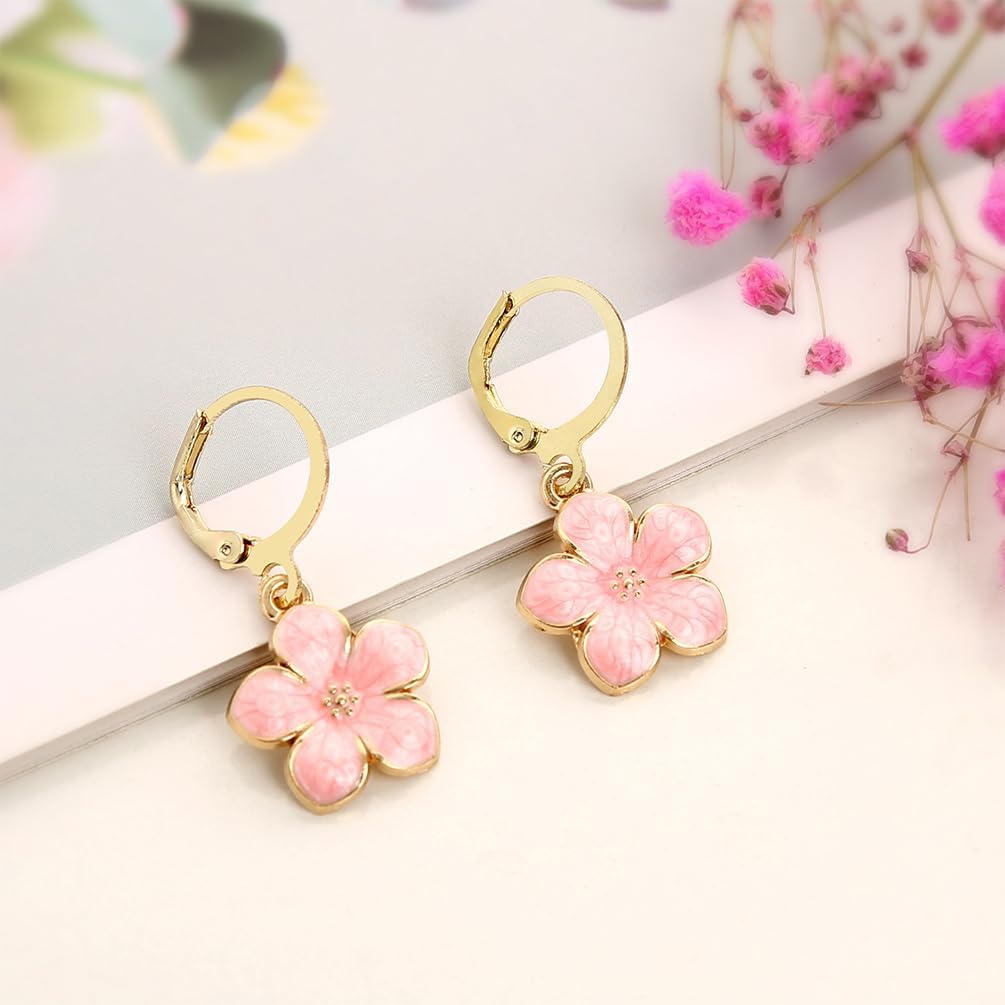 Cute Sakura Flower Hoop Earrings for Women, Sweet Stunning Enamel Cherry Blossom Drop Dangle Earrings Trendy 14K Gold Beauty Aesthetic Jewelry Gifts - Image 2