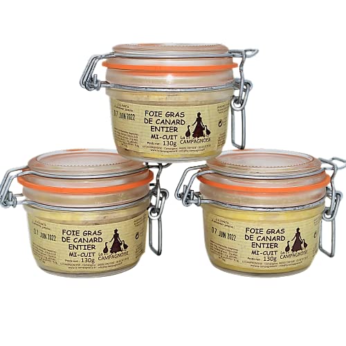 Lot 3 Bocaux de foies Gras de Canard entier du Sud Ouest MI-CUIT / 3x130g / DIRECT PRODUCTEUR