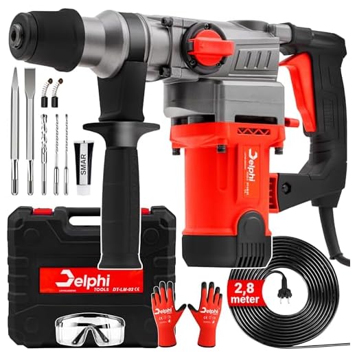Delphi SDS Plus Marteau perforateur 2200 W avec 3 fonctions Marteau de démolition Perceuse Marteau burineur avec mallette de 2,8 m de câble 4J Énergie d'impact SDS Plus Foret et burin Kit