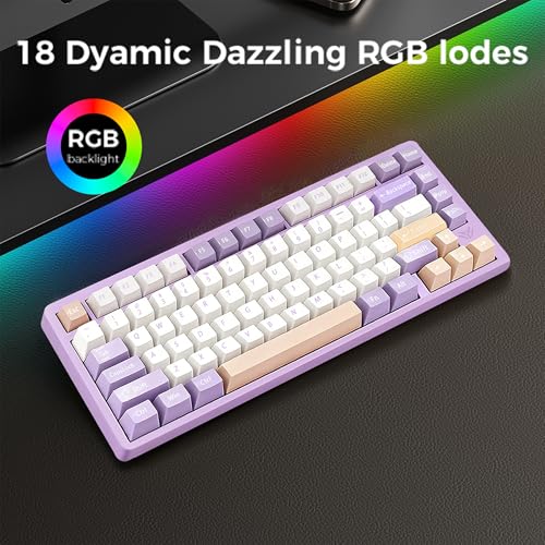 Image of MK INKY75 CNC Aluminum Mechanical Keyboard Triple-Mode Connectivity Gaming Keyboard, 75% Layout Mechanical Keyboard,with Superior Acoustics, Creamy Sounding, RGB /HMX /4000mAh(Dream Lavender)