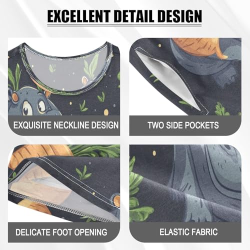 Pajama Sets Short Sleeve Cute Cartoon Hippo with Carrots Soft Cotton Summer Sleepwear 2 Piece PJS Size 5-14T3