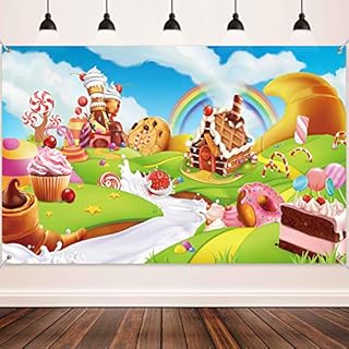 Donut Candy Birthday Party Backdrop Banner, Christmas Large Fabric Sweet Donut Candy Backdrop for Candy Party Decoration, Sweet Cartoon Landscape Baby Shower Background Photo Props, 72.8 x 43.3 Inch