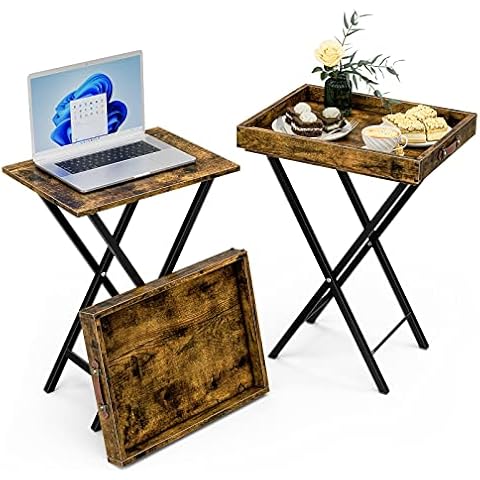 XBurmo TV Tray Tables Set of 2 TV Trays with Removable Tray Top 2 Pcs Folding Side Table for Bedroom Living Room Snack Table with Food Serving Tray for Small Space Burned Brown Eating Table Cover