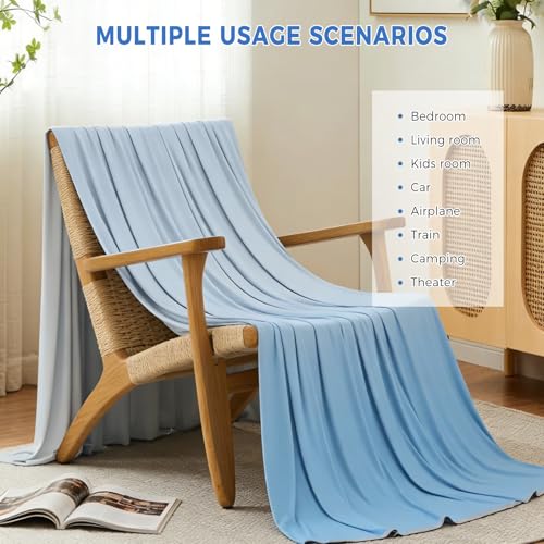Image of EMME Cooling Throw Blanket Summer Blanket for Hot Sleepers Cold Throws for Couch Sofa Bed Thin Lightweight Double-Sided Keep Body Cool for Kids Adults Gradient Blue