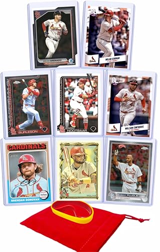 St. Louis Cardinals Cards: Nolan Arenado, Nolan Gorman, Alec Burleson, Albert Pujols, Lars Nootbaar, Willson Contreras, Brendan Donovan, Yadier Molina ASSORTED Baseball Stars and GOATs Trading Card and Wristbands Gift Pack