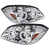 Carpartsinnovate For Chevy 05-10 Cobalt Pontiac G5 Pursuit Clear LED Halo Projector Headlights Lamps