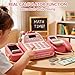 STACTCUTE 49Pcs Cash Register Toy Set for Kids, Pretend Play Grocery Store Cashier Playset with Conveyor Belt, Scanner, Weighing Scale, Calculator & Microphone, Toys Gift for Toddlers Ages 3-8 (Pink)