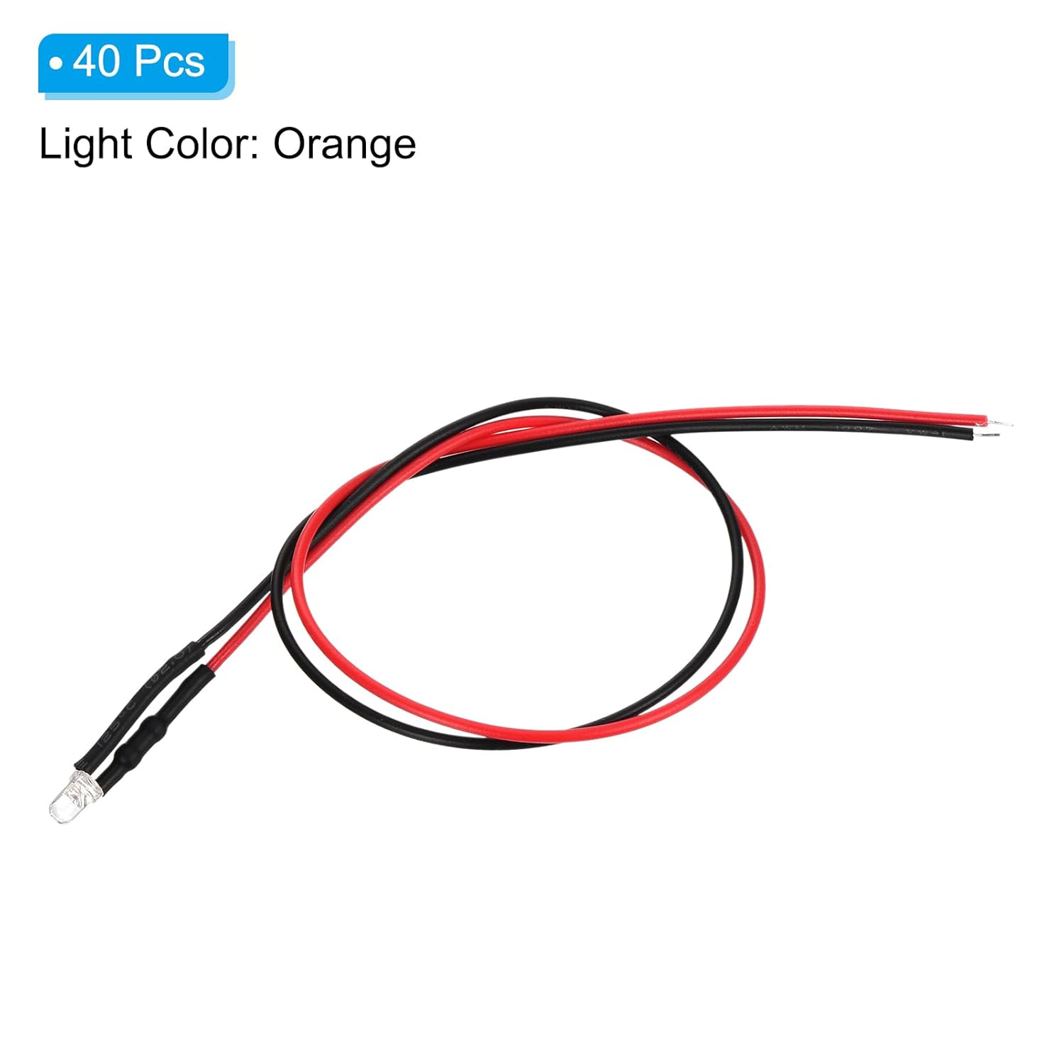 PATIKIL 3mm Orange LED Diode Light, 40 Pcs 3V DC Pre Wired Mini LED Lights Bulb Light-Emitting Lamp for RC DIY Indicator Lighting, Orange Light