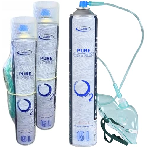3x Sauerstoff Inhalator 15L mit Maske & Schlauch 99 5% reiner Sauerstoff tragbare Inhalationshilfe für Sport Reisen Höhenlage Erschöpfung O2 Atemtherapie Set ECOMED