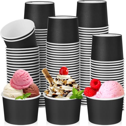 Nuenen 100 Pcs Disposable Ice Cream Cups Bulk 8 oz, Black