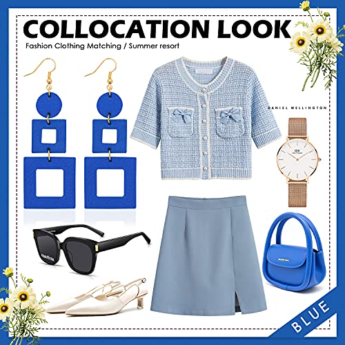 Gelvtic Genuine Leather Earrings For Women Hook Stud Handmade Color Geometric Big Drop Dangle Earring Asymmetrical Lightweight Jewelry Gift For Girl Christmas Valentines Holiday Party Decorations (Ea38-Blue) #TOP3