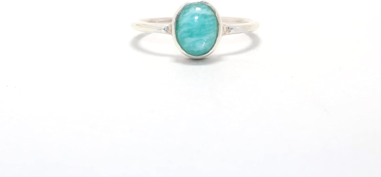 Genuine Amazonite Ring Oval Shape 925 Sterling Silver Handmade Jewelry Proposal Ring Delicate Gift For Women And Girls Gift Idea