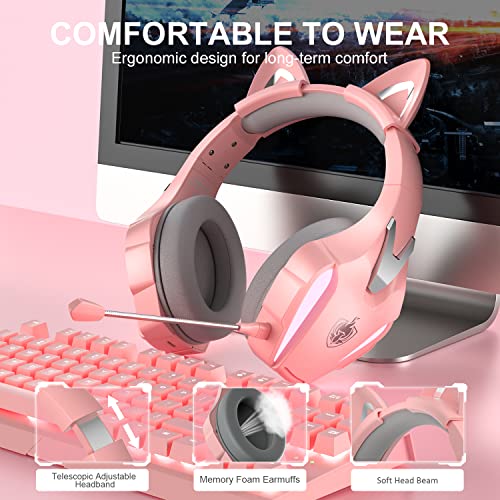 Phoinikas Wireless Gaming Headset For Ps4 Ps5 Pc Nintendo Switch, 5.8G Wireless Over Ear Gamer Headphones With Detachable Mic, 3.5Mm Wired Gaming Headset For Xbox One/Phone, 7.1 Stereo Sound - Pink #TOP5