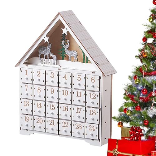 Calendrier de l'Avent en Bois avec Lumières LED, 24 Tiroirs à Remplir, 2025 Calendrier de l'Avent DIY, Décoration de Noël en Bois, Calendrier de l'Avent à Remplir Soi-Même pour Enfants