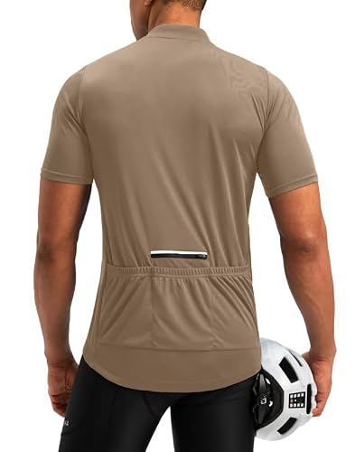 Men's Cycling Jersey Short Sleeve Zipper Pockets Khaki L