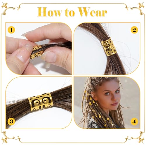QHSXMQ Lot de 260 Accessoires de Cheveux dorés pour dreadlocks, accessoires de Cheveux, bijoux de cheveux, mèches de cheveux, mèches de dreadlocks avec attaches dorées pour accessoires de dreadlocks – vue 5