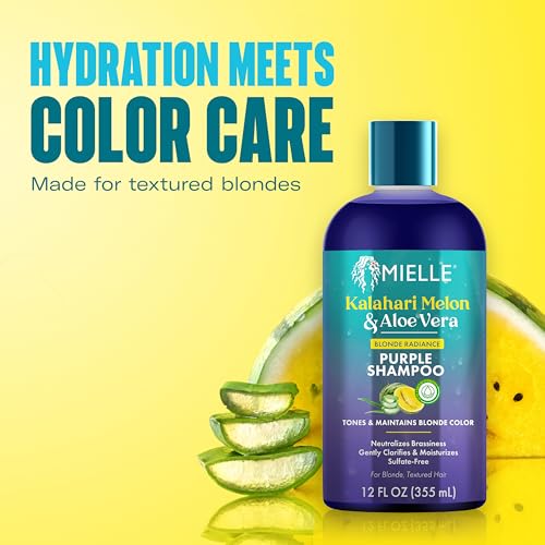 Mielle Kalahari Melon & Aloe Vera Purple Shampoo, Blonde Radiance Toning Shampoo for Brassy Hair, Sulfate-Free Moisturizing Cleanser for Blonde & Textured Hair, 12 Ounce - Image 3