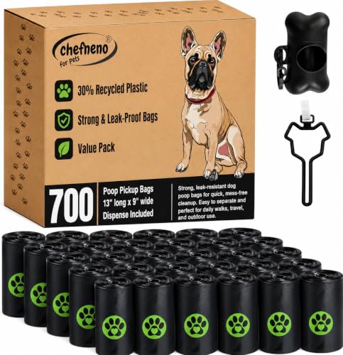 Image of Dog Poop Black Bags with Dispenser (700 Bags) doggy poop bags Pickup Bag 35 Refill Rolls Dog Waste Bags Cat Litter Clamps & Poop Bags (35 Rolls, Uscented)