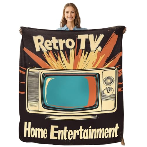 keepitcozi Retro TV Throw Blanket for Movie Lovers Adult Kids, Theater Gifts Blanket Home Room Decor for Women Men, Flannel Soft Blanket for Bed Couch 50"x60"