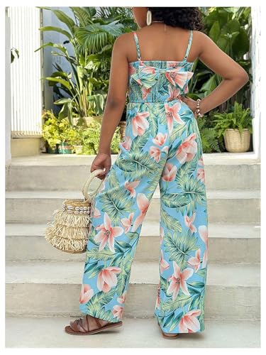 Image of Floerns Girl's 2 Piece Outfit Hawaiian Tropical Crop Cami Tops and Boho Pants Set