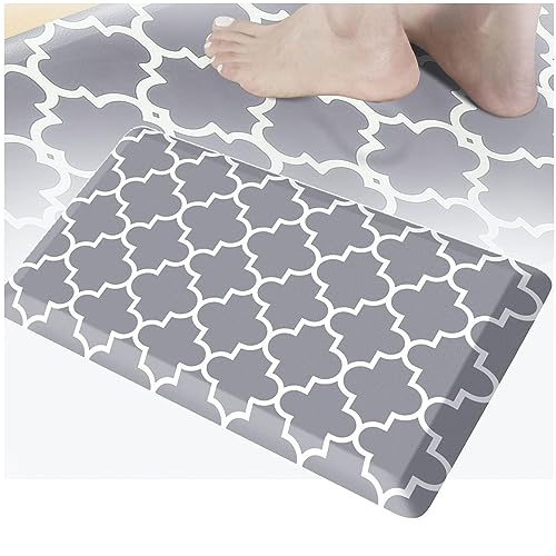 0.47 InchThick Kitchen Mat ， Heavy Duty PVC Waterproof Non-Slip Anti Fatigue Floor Mat ， for Kitchen, Office, Sink,Gray-17.3×29""