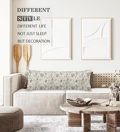 Spring Floral Body Pillow Cover Vintage Garden Plants With Herbs Flowers Botanical Sage Green Leaves Long Pillowcase With Zipper Decorative Soft Large Bedding Pillow Cases For Couch,Home Gifts 20"X54" #TOP1