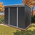 8x6 Ft Storage Shed Outdoor, Permanent Steel Building with PMMA Roof, Sliding Doors and 4 Air Vents for Backyard Garden Patio Lawn - Black