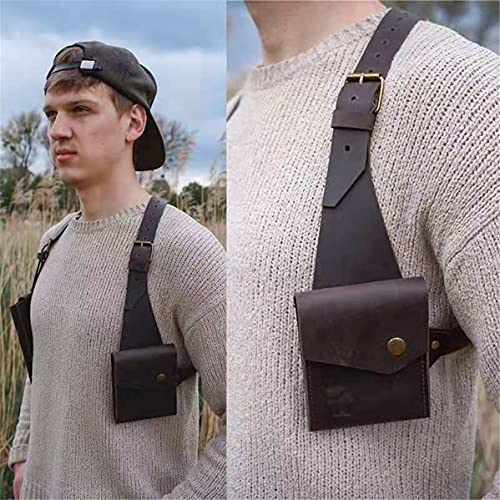 HARTI Mittelalterliche Leder Umhängetasche, Anti-Diebstahl Unterarm Holster Tasche Versteckten Riemen Brieftasche Telefon Brieftasche Mit Doppeltasche Sicherheit Pack Männer Telefontasche,Brown a Cover
