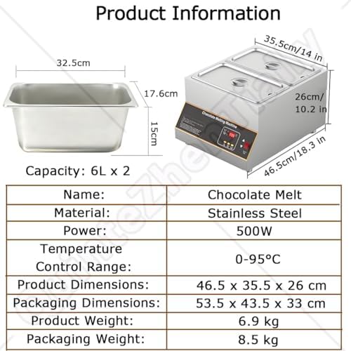 500W Chocolate Tempering Machine - Commercial Electric Melter, 0-95℃ Stainless Steel Food Warmer, Ideal for Handmade Chocolate Shops & Hotels - 3 Pots image 2
